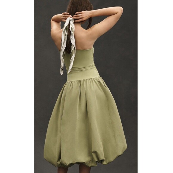Anthropologie Mare Mare Strapless Drop Waist Bubble Midi Dress Sz XXS Green - Picture 3 of 9